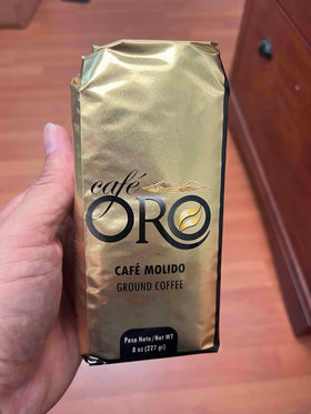Cafe Oro de Puerto Rico coffee packaging closeup, showcasing freshness-preserving packaging.