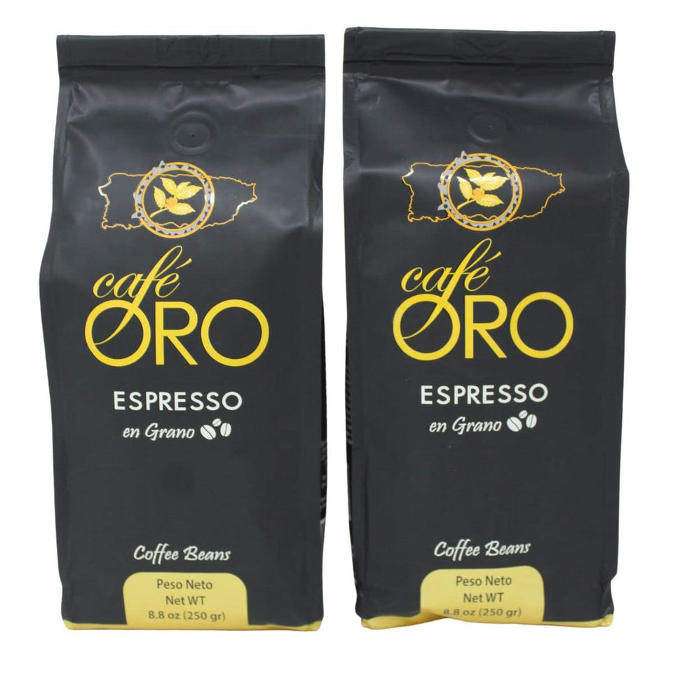Cafe Oro de Puerto Rico espresso beans in pack ready for grinding and brewing at home