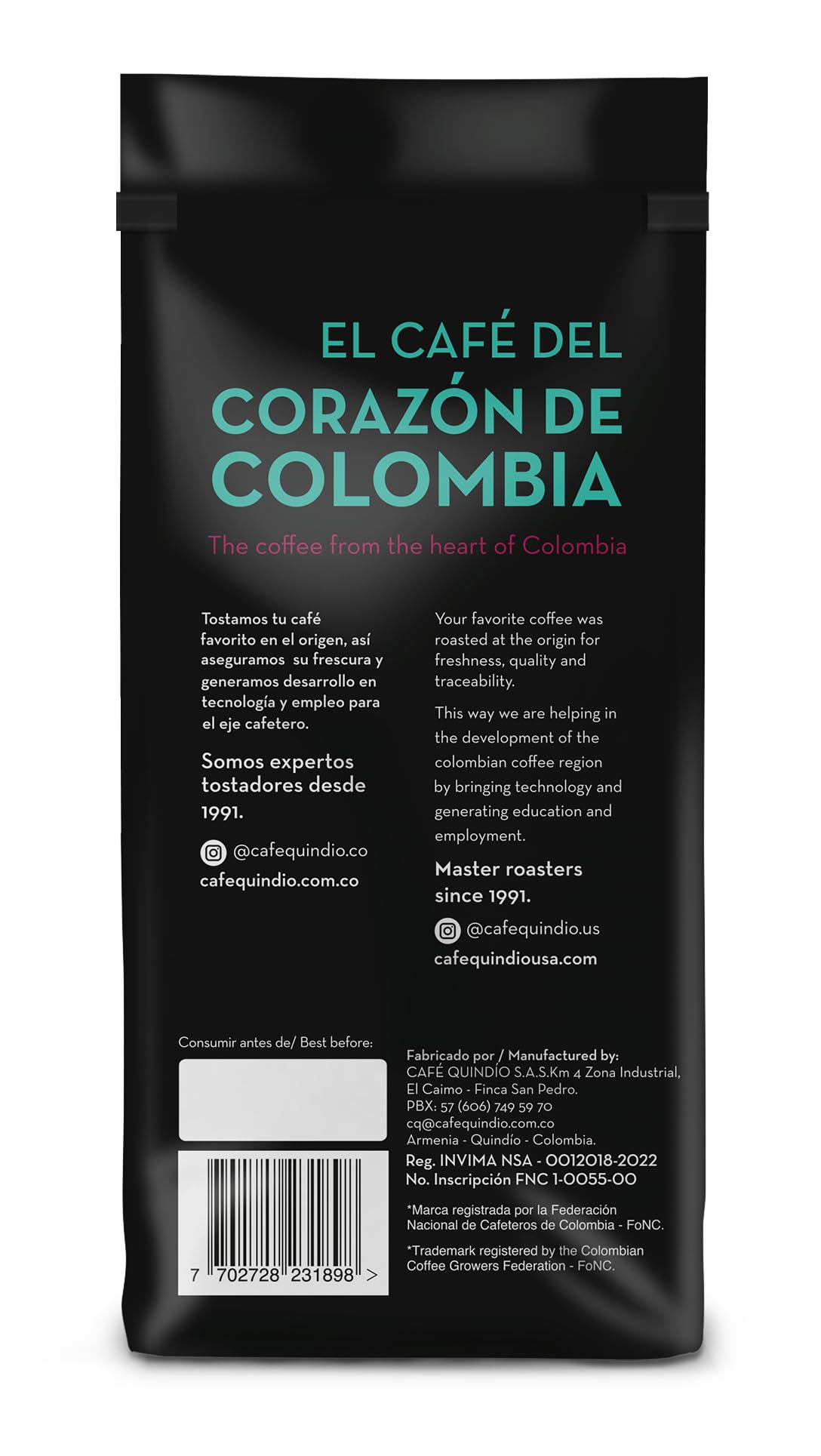 Cafe Quindio 100 percent Colombian Excelso beans deliver balanced texture.