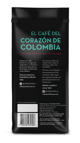 Cafe Quindio 100 percent Colombian Excelso beans deliver balanced texture.