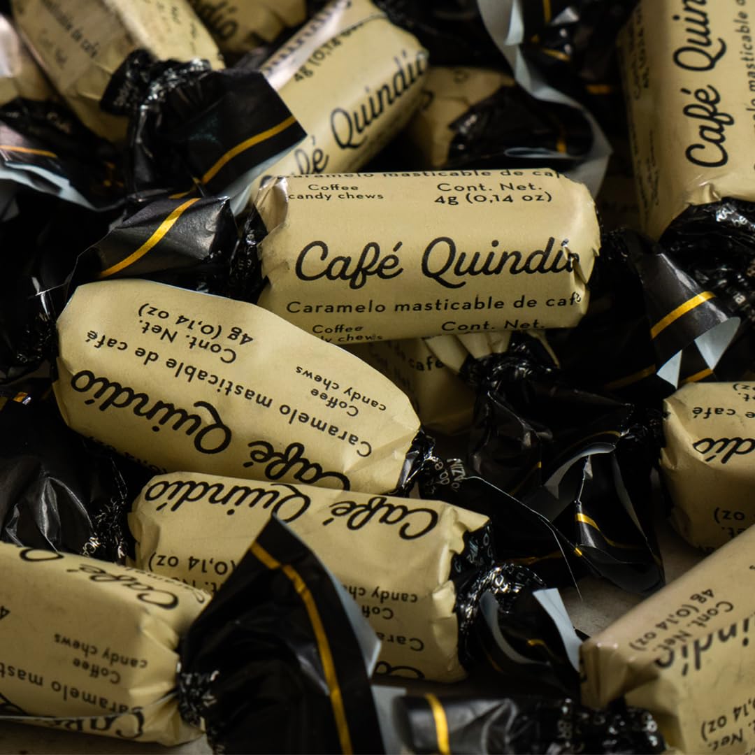 Cafe Quindio 8.5 oz bag label highlights portioned treats for sharing.