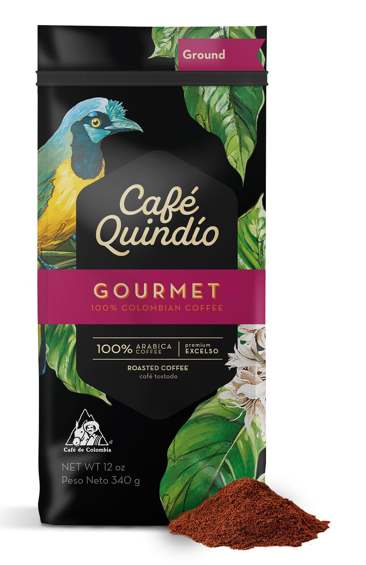 Cafe Quindio Gourmet medium roast 12oz bag for aromatic mornings.