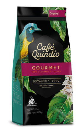 Cafe Quindio Gourmet tasting notes chocolate and raw sugarcane in aroma.