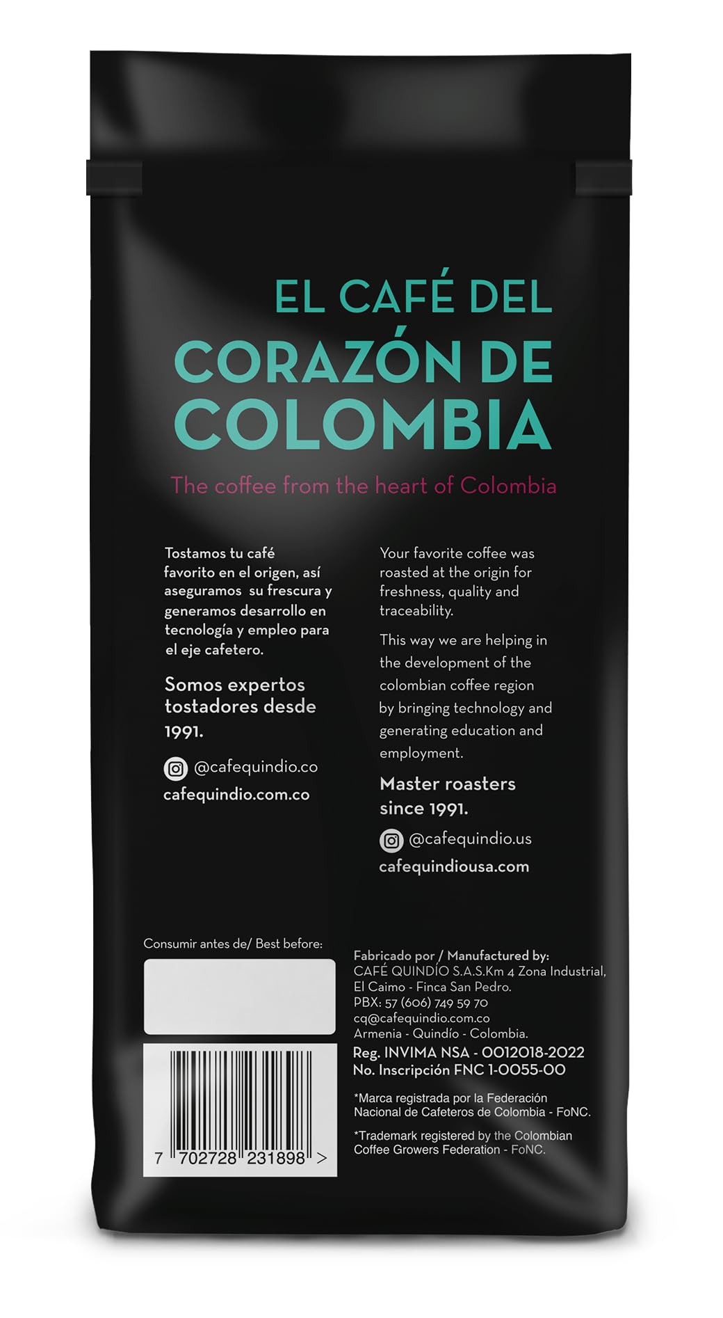 Cafe Quindio beans sourced from Quindío farmers ensuring traceability