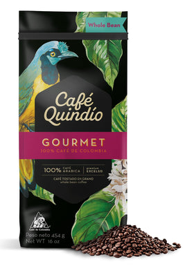 Cafe Quindio medium roast Excelso Arabica coffee bag ready for brewing