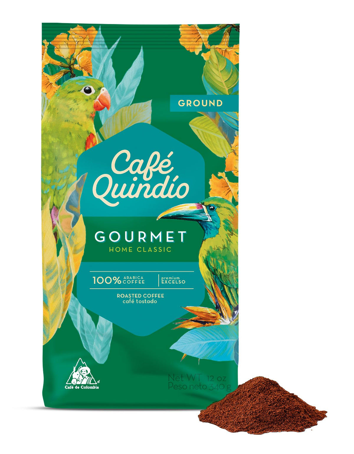 Cafe Quindio Medium Roast Excelso beans, ideal for a smooth morning brew.