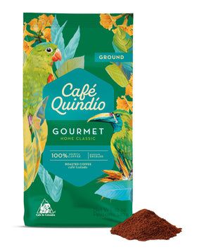 Cafe Quindio Medium Roast Excelso beans, ideal for a smooth morning brew.