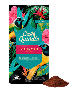 Cafe Quindio Medium Roast ground Arabica coffee bag showcasing balanced flavor