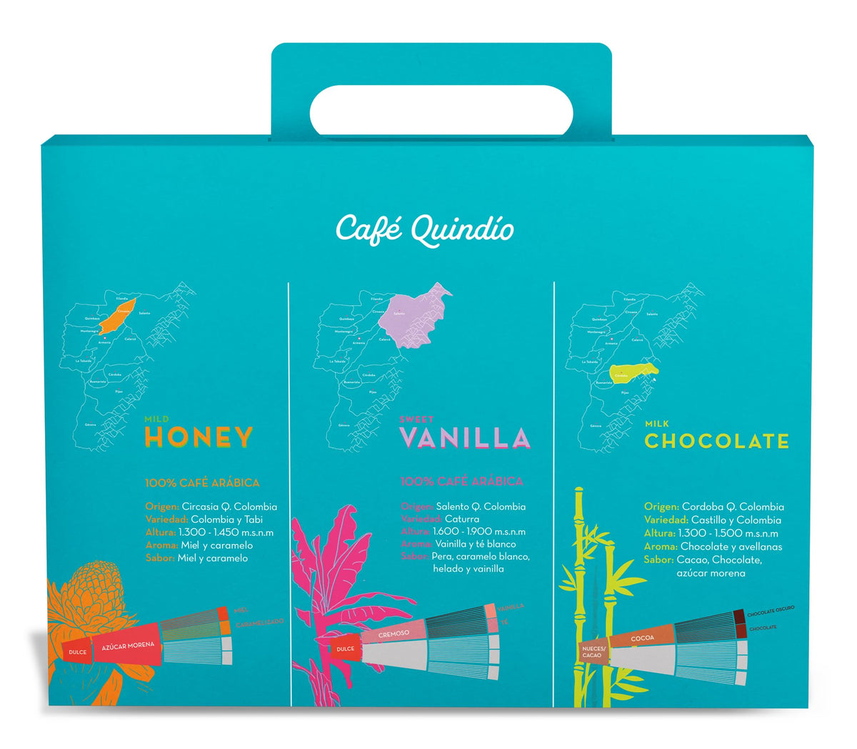 Cafe Quindio National Coffee Federation seal on packaging.