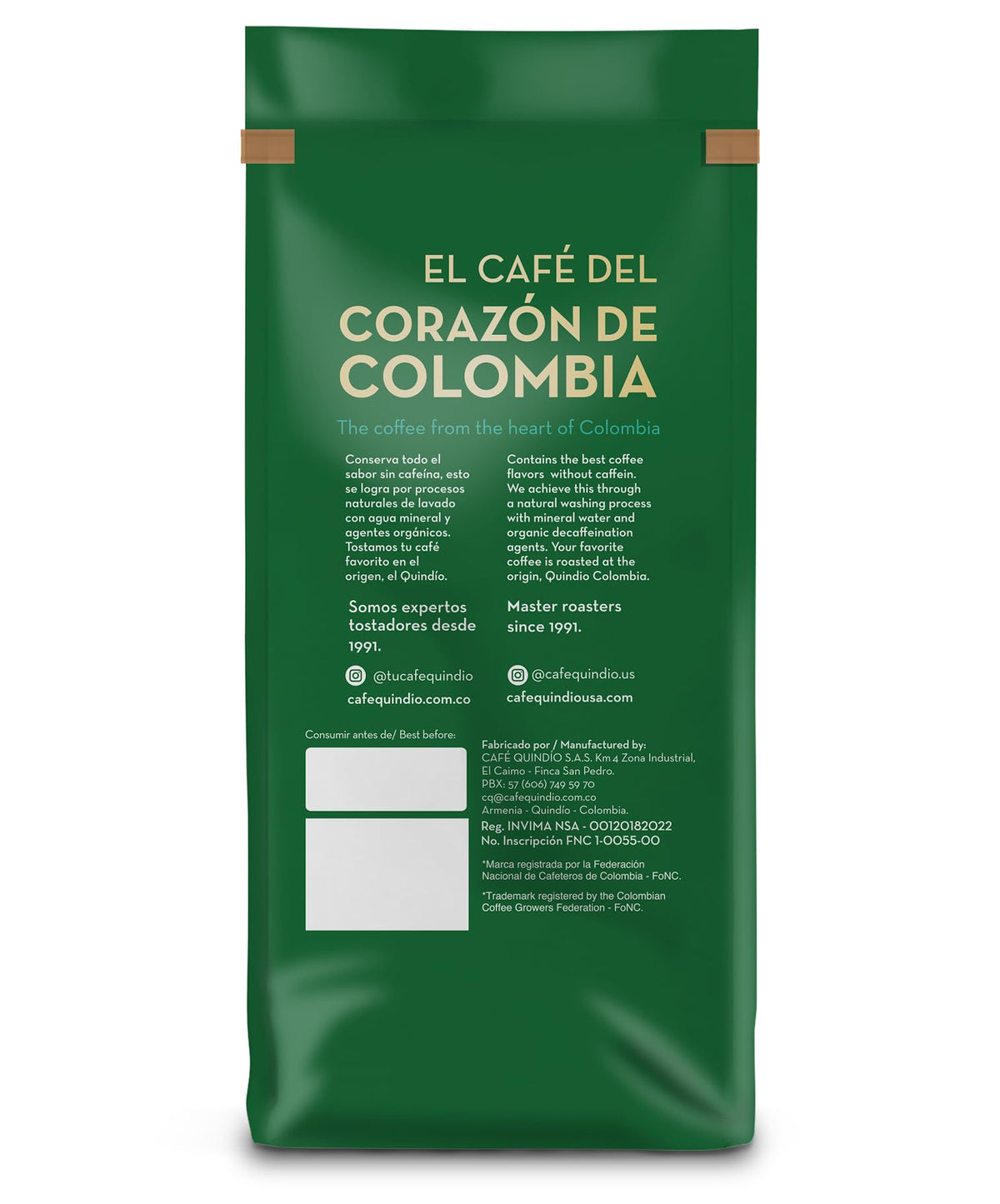 Cafe Quindio packaging design; eco-friendly pack preserves freshness.