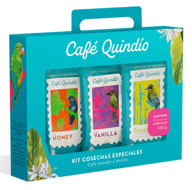 Cafe Quindio whole-bean arabica for grinding and brewing.