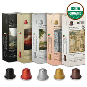 Cafe Romano lungo espresso pods for a longer, smoother cup at home.