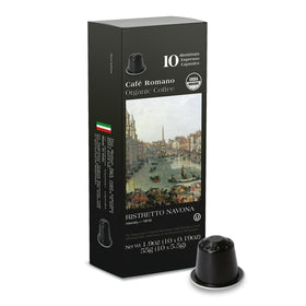 Café Romano organic arabica espresso pods for Nespresso Original, 100-pack, rich extraction.