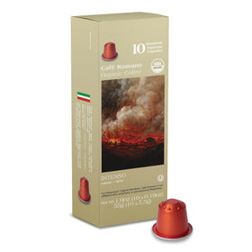 Cafe Romano Organic USDA coffee pods pack ready for Nespresso Original machines with rich crema.
