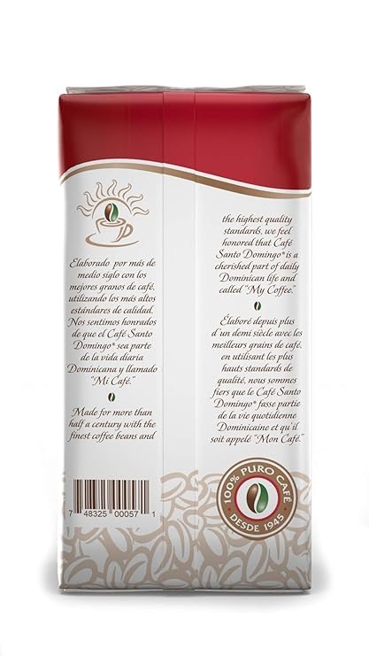 Café Santo Domingo INDUBAN bag back view highlights Kosher and Gluten Free certifications