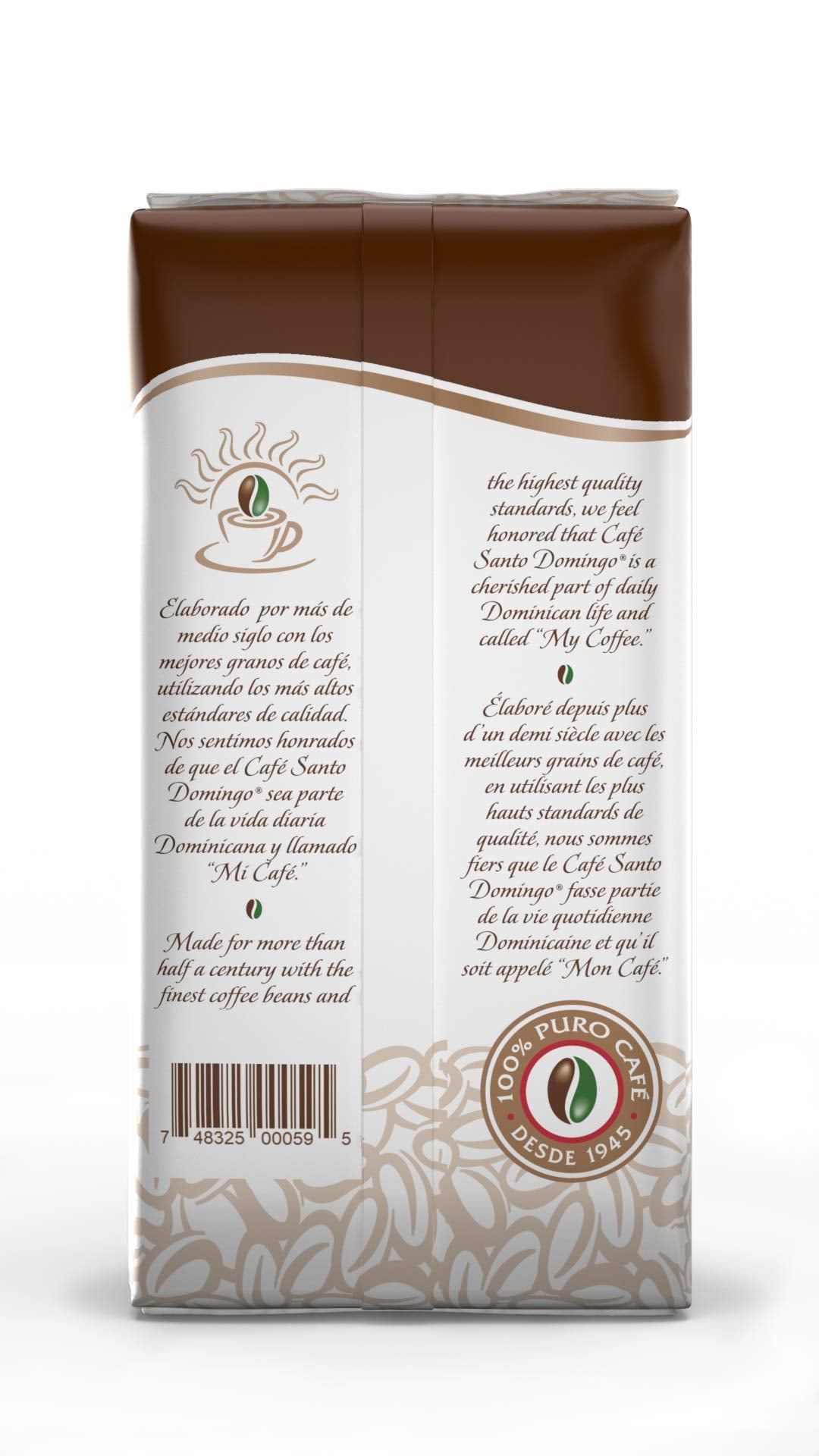 Café Santo Domingo INDUBAN bean close-up highlights glossy brown beans and premium quality.