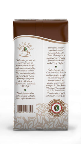 Café Santo Domingo INDUBAN bean close-up highlights glossy brown beans and premium quality.