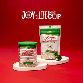 Café Santo Domingo INDUBAN decaf packaging with certification icons.
