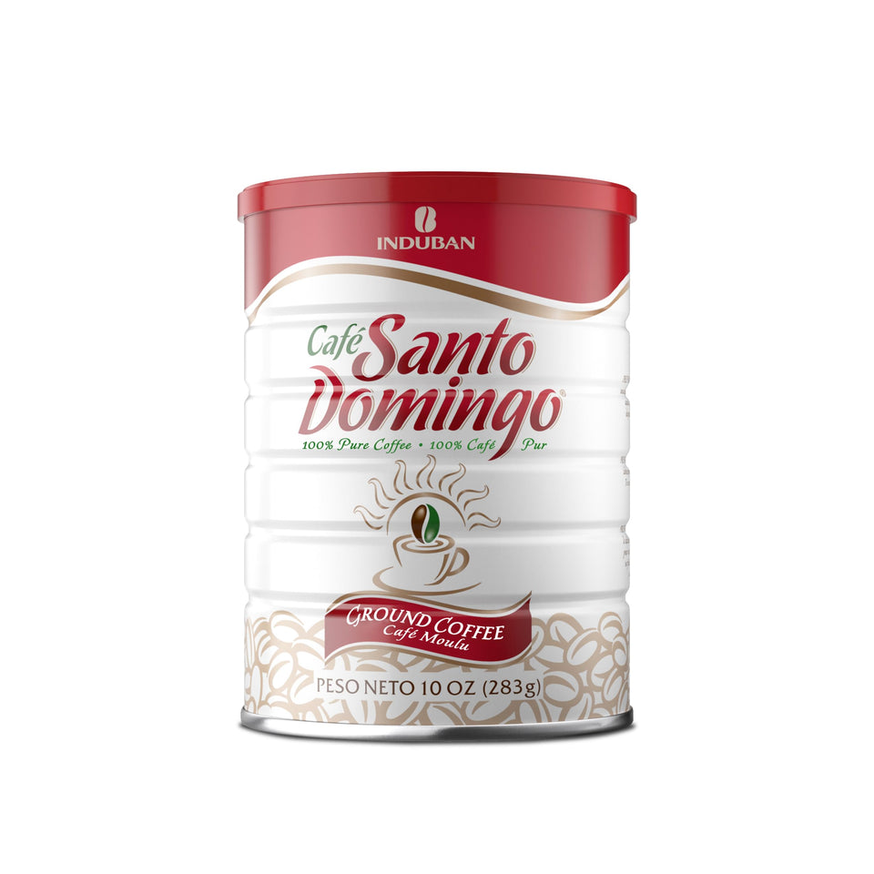 Cafe Santo Domingo Induban ground coffee can, front view, rich aroma for daily mornings.