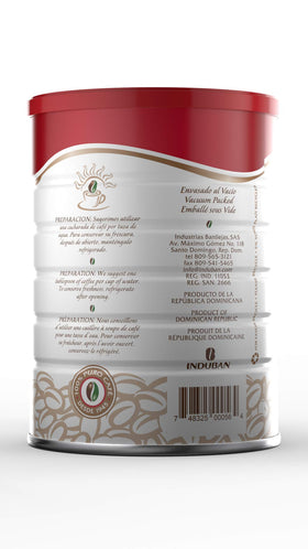 Cafe Santo Domingo INDUBAN ground coffee delivers rich aroma for drip brewing.