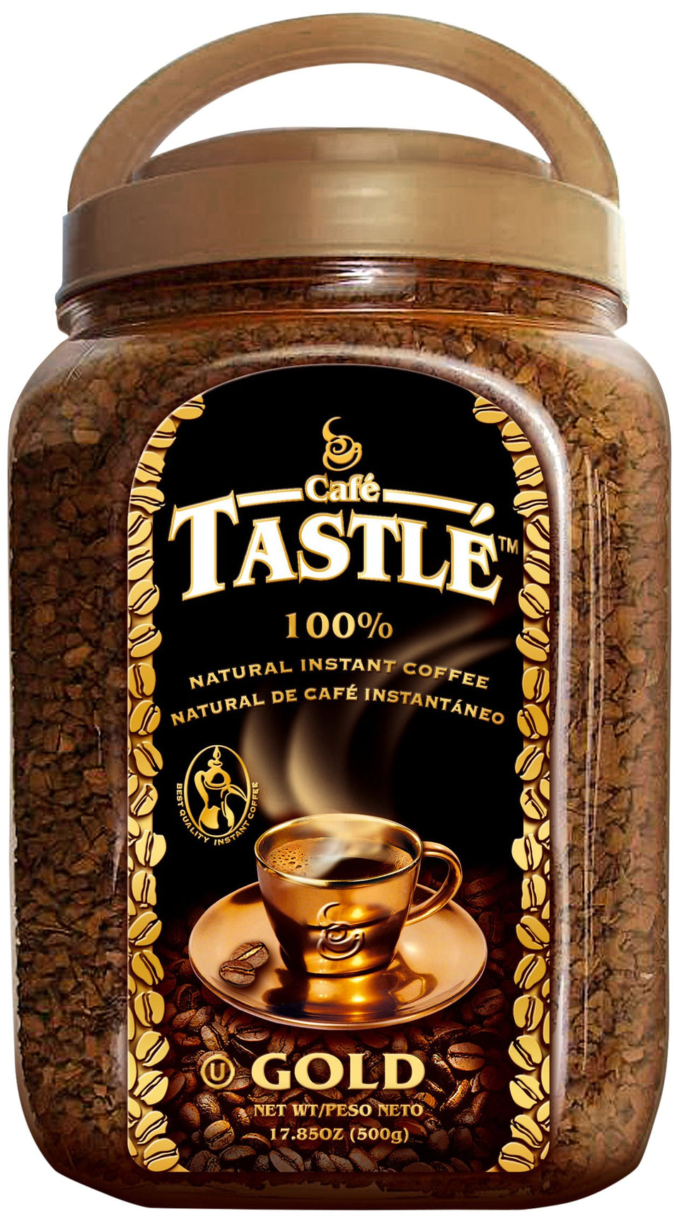 Cafe Tastle Gold freeze-dried instant coffee jar—rich aroma and quick dissolve for busy mornings