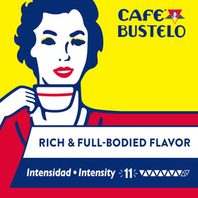 Cafe Bustelo aluminum capsules compatible with Nespresso Original Line machines.