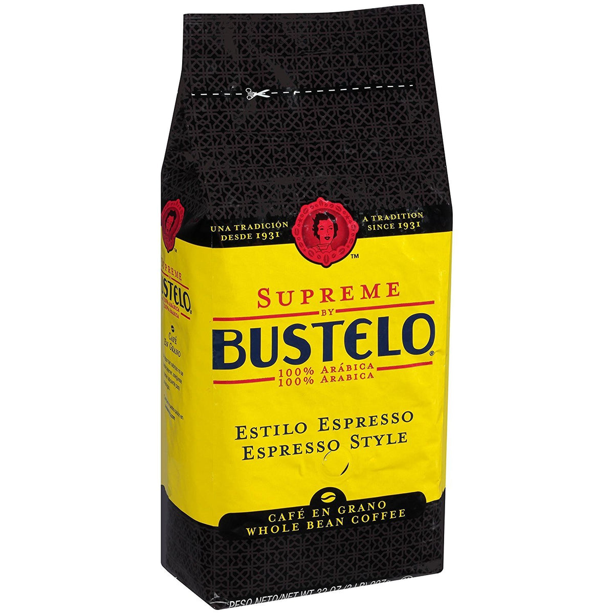 Cafe Bustelo Supreme coffee beans close-up showing dark roast flavors for bold shots