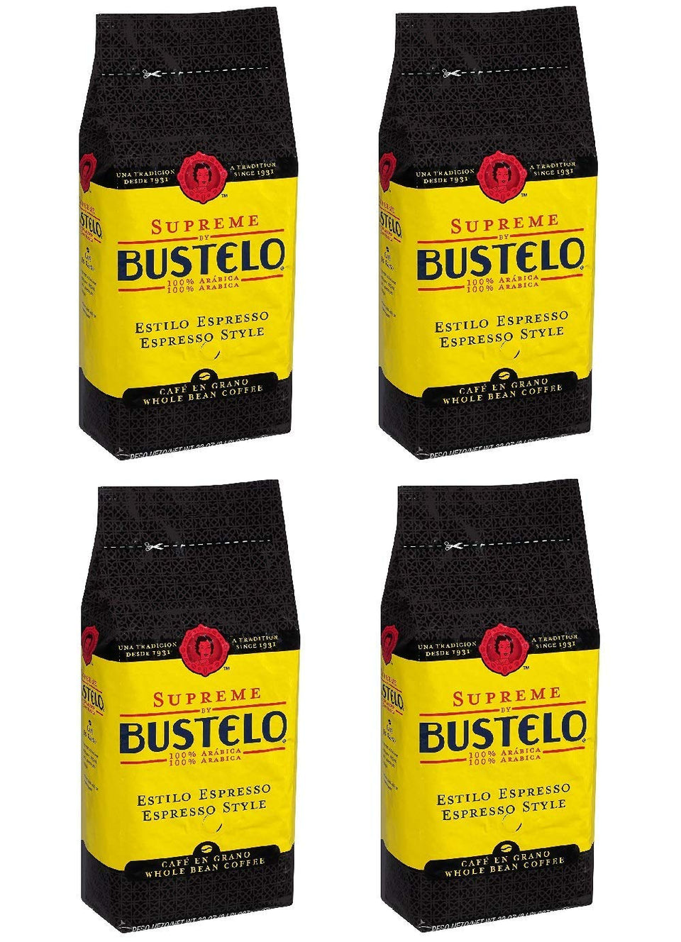 Cafe Bustelo Supreme whole bean espresso-style coffee pack with rich aroma for quick mornings