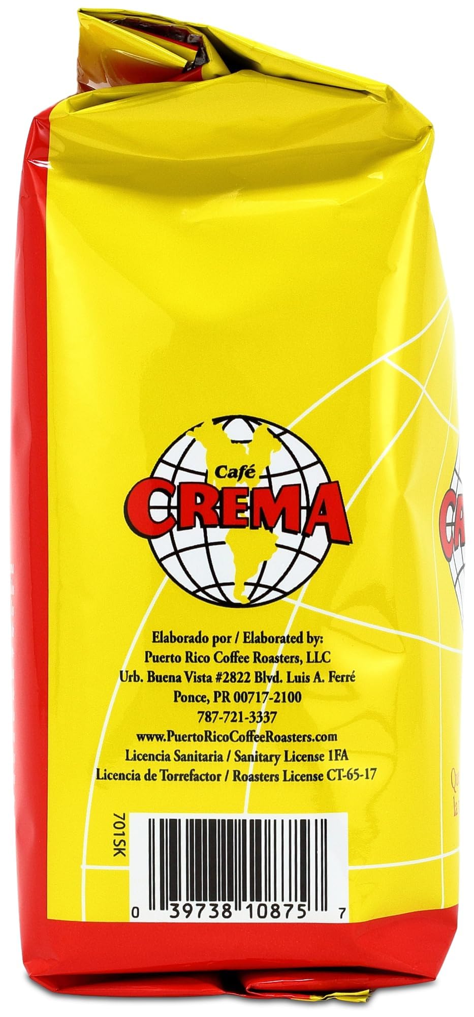 Close-up of Cafe Crema bag texture and roast label