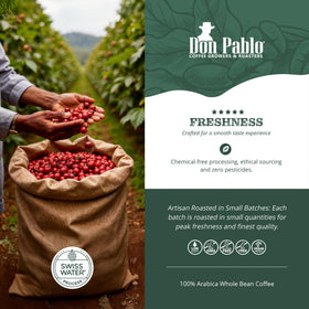 Cafe Don Pablo medium-dark roast beans in bag.
