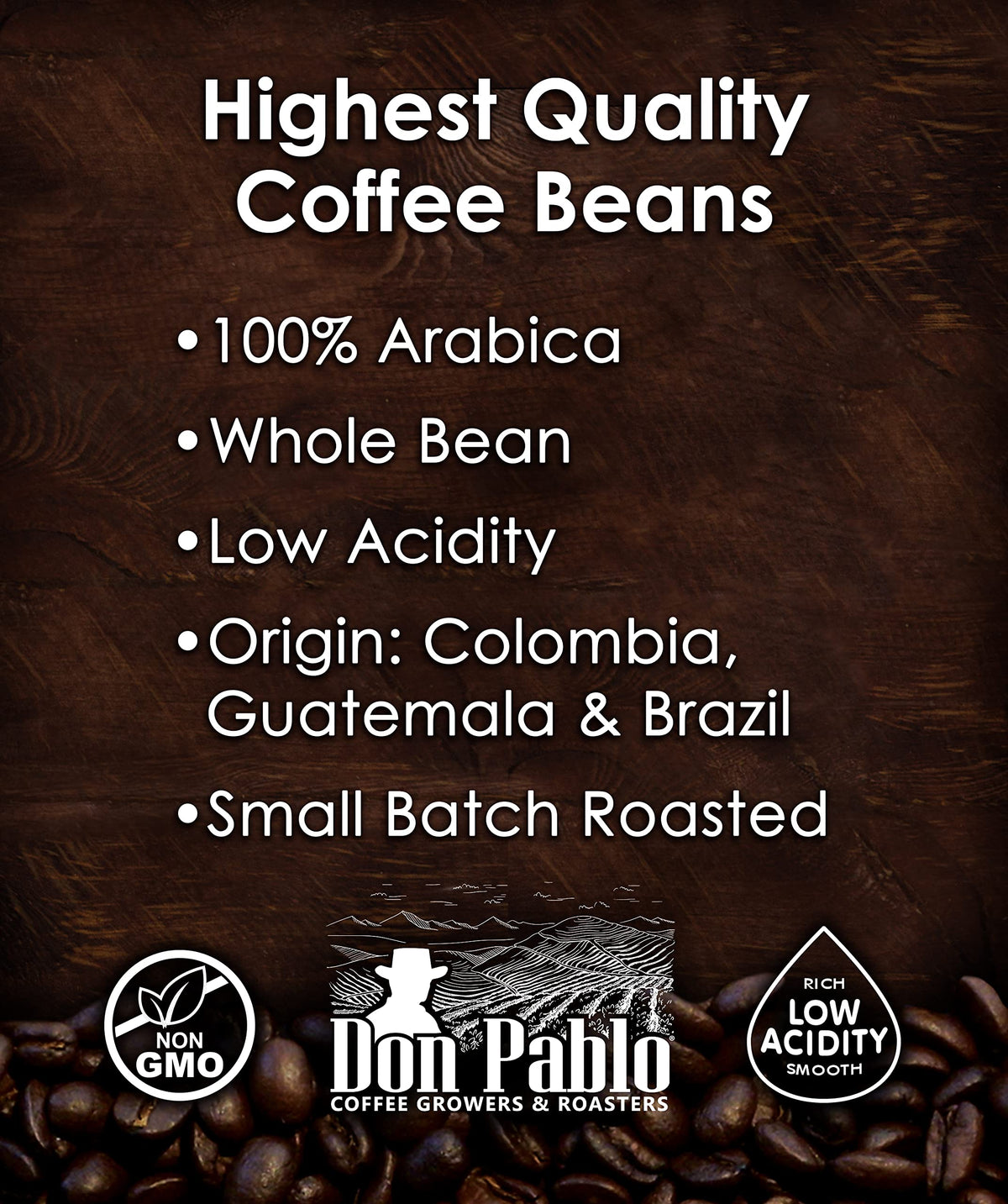 Cafe Don Pablo Signature Blend whole beans ready for grinding to unlock aroma.