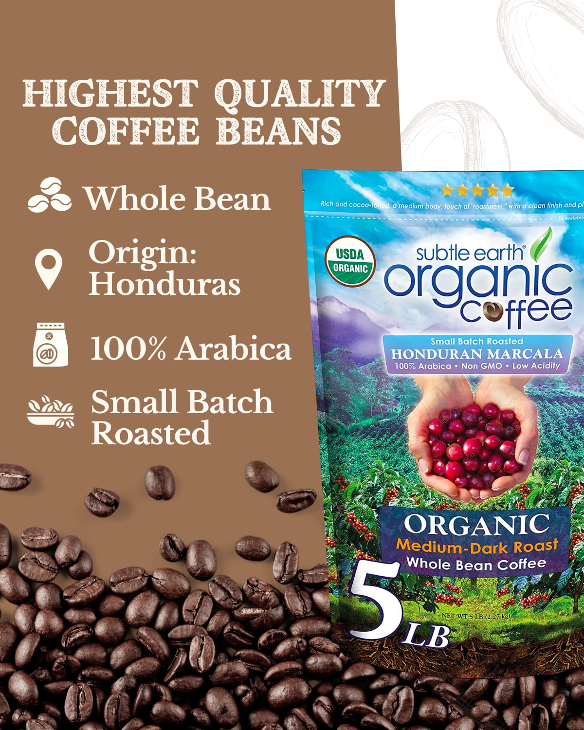 Cafe Don Pablo Subtle Earth Organic Coffee – whole beans beside a grinder for pour-over rituals.