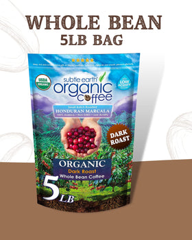 Organic, non-GMO, keto- and vegan-friendly, gluten- and nut-free Subtle Earth coffee.