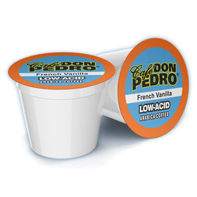 Cafe Don Pedro low acid coffee pods close-up highlighting gentle acidity