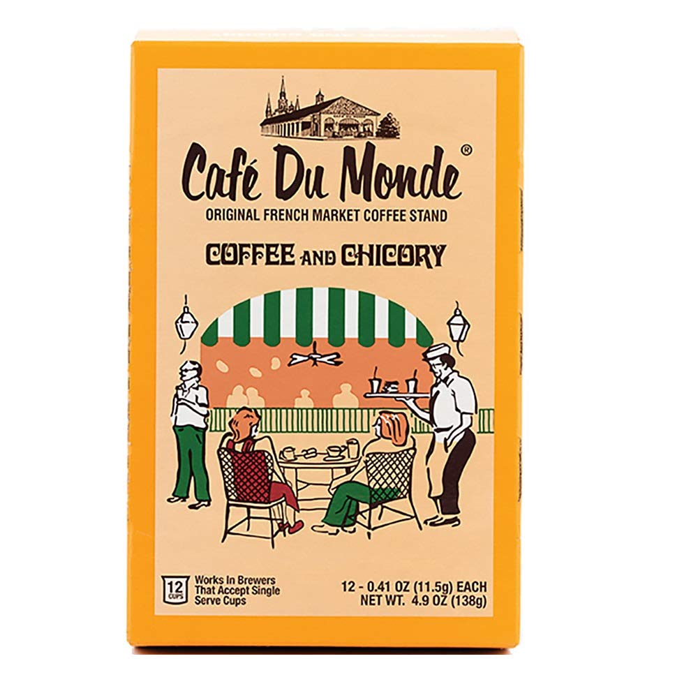 Cafe Du Monde coffee and chicory pods box front for quick, consistent brews
