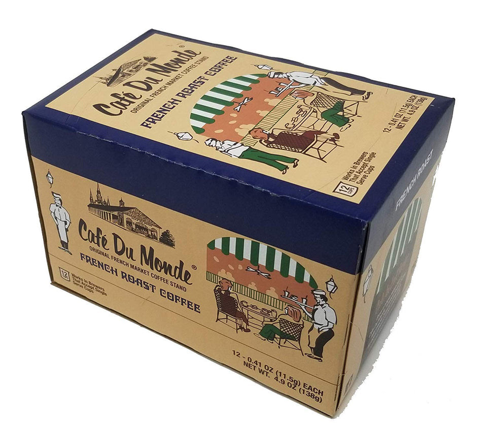 Cafe Du Monde French Roast pods closeup, smooth café-style flavor for mornings