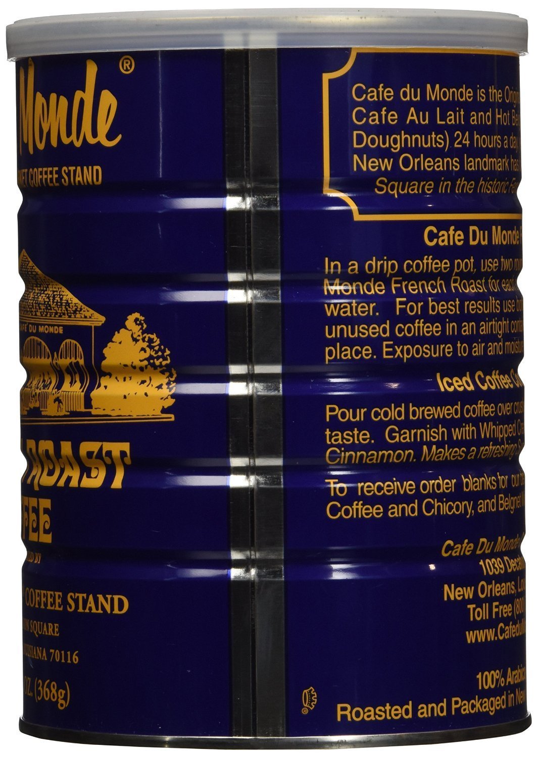 Cafe Du Monde chicory-infused roast in a 13 oz can for bold New Orleans style coffee