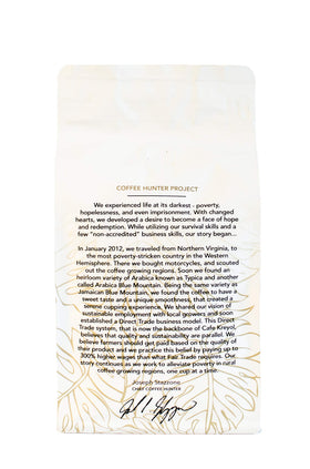 Cafe Kreyol organic Haitian Blue Dark Roast whole beans ready for drip or French press.
