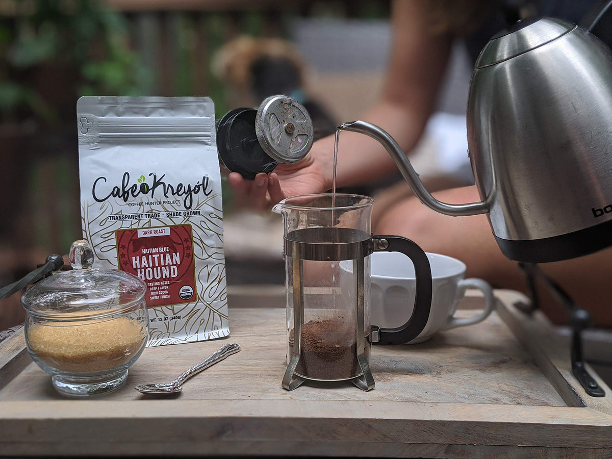 Cafe Kreyol Haitian Blue Dark Roast is ideal for pour-over, drip, or French press.