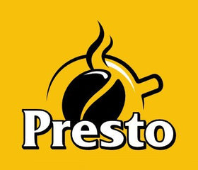 Cafe Presto steaming cup highlights rich aroma and convenient, ready-to-sip coffee.