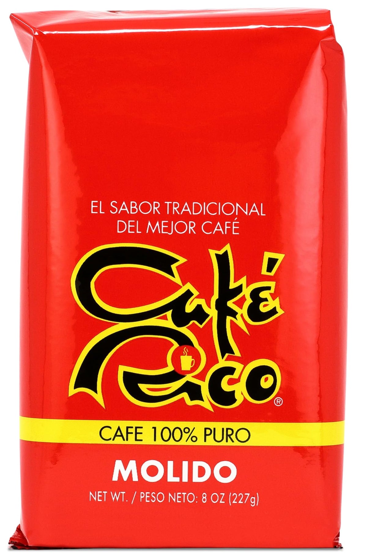 Café Rico ground coffee 8-ounce bag, front view, premium Puerto Rican roast.