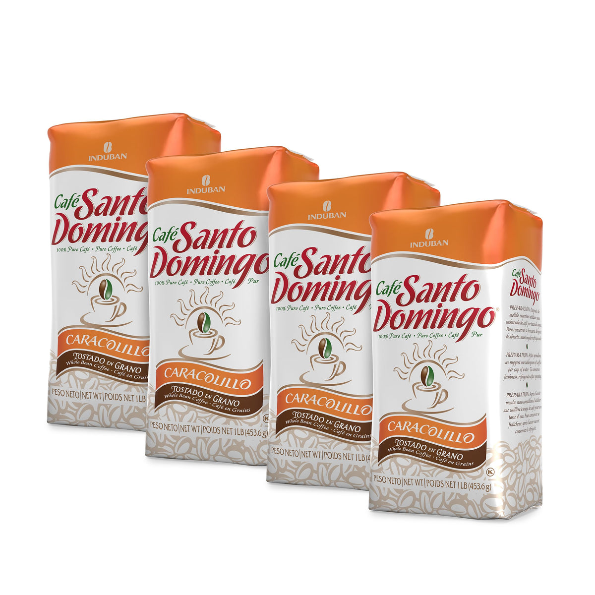 Café Santo Domingo INDUBAN caracolillo 16oz bag ready for storage
