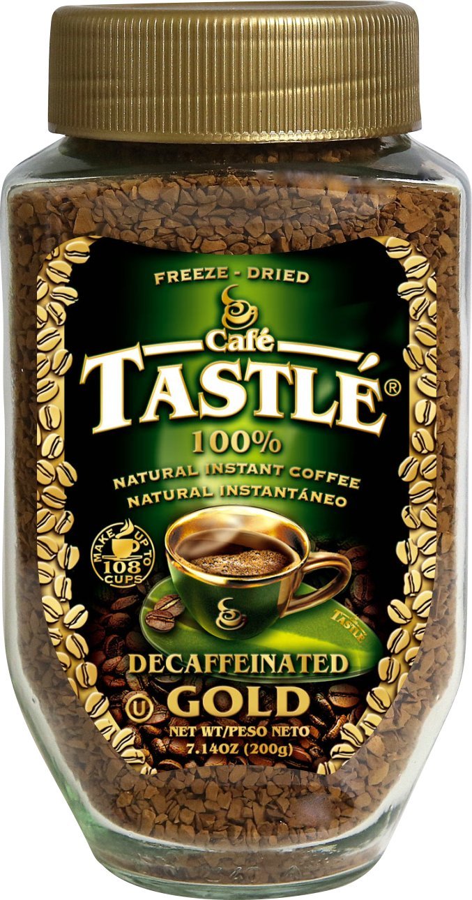 Cafe Tastlé decaf freeze-dried coffee jar showcasing rich aroma for everyday comfort.