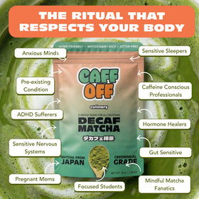 Caff Off Japanese-origin label signaling authentic shade-grown greens