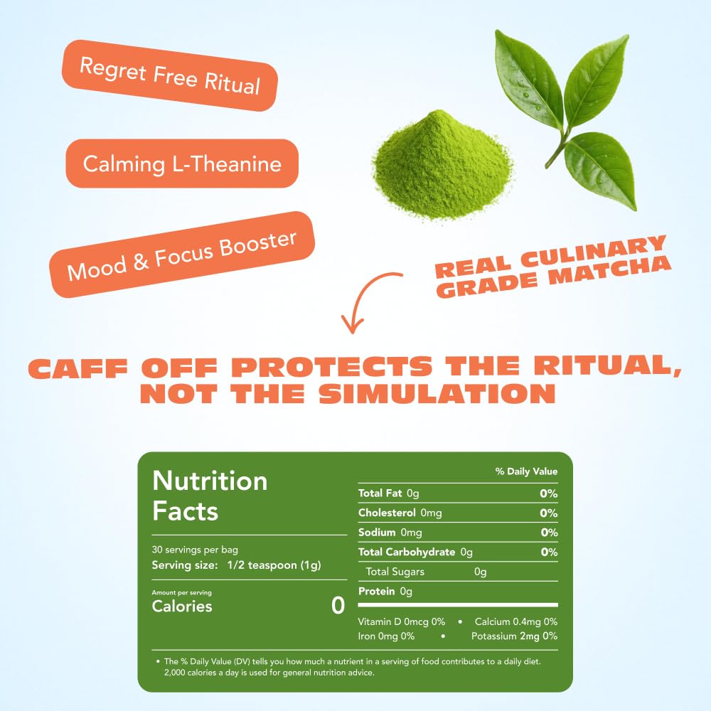 Caff Off decaf matcha latte cup showing creamy, inviting beverage