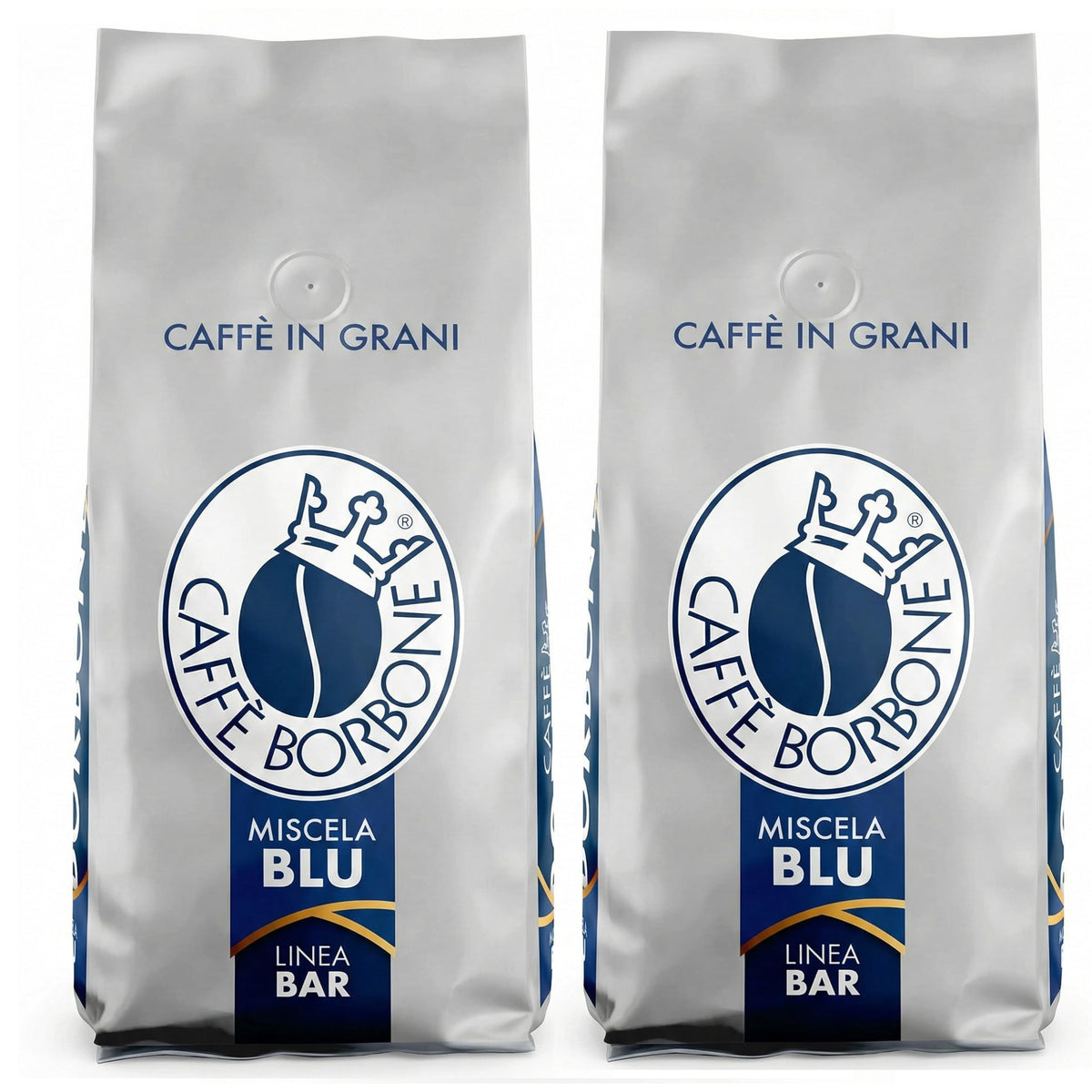 Caffe Borbone Blue Blend whole beans in a bag, versatile for any home brewing style.