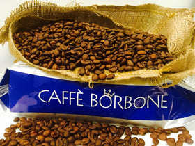 Caffe Borbone Blue Blend close-up beans, rich aroma ideal for daily espresso rituals.