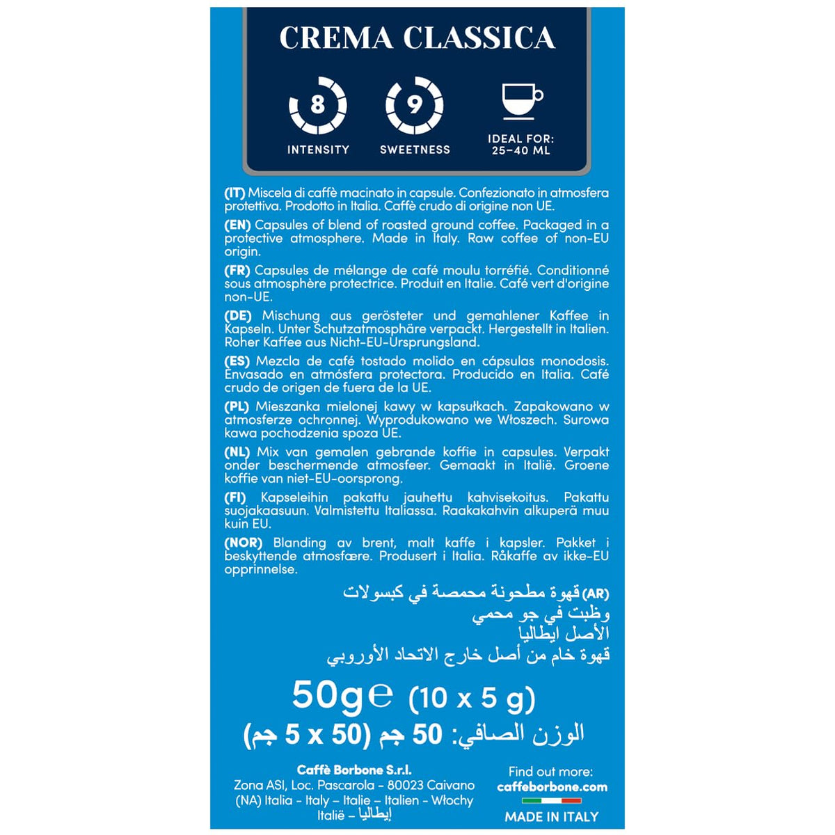 Caffè Borbone Crema Classica espresso pour showing balanced flavor and crema