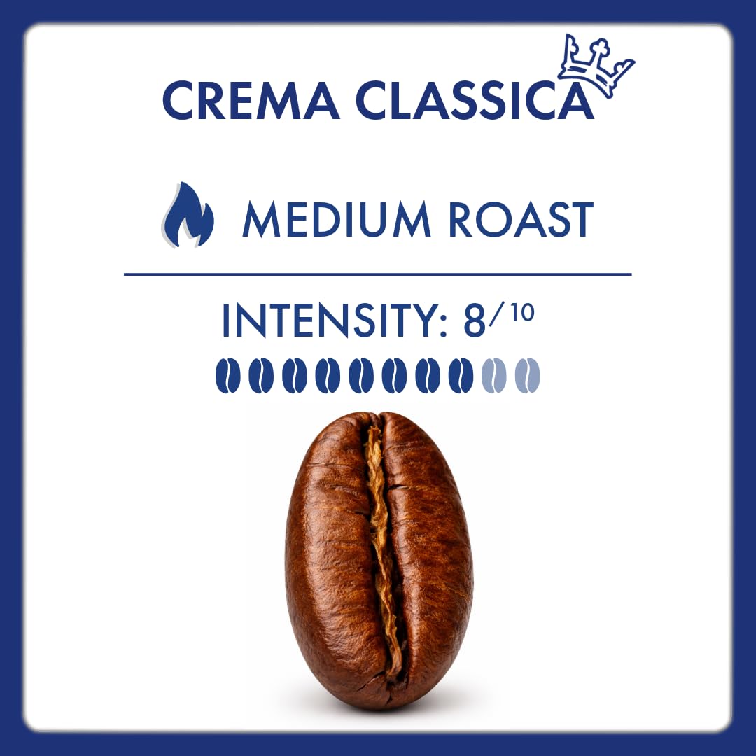 Caffe Borbone Crema Classica Italian heritage badge emphasizes authentic Neapolitan roots.