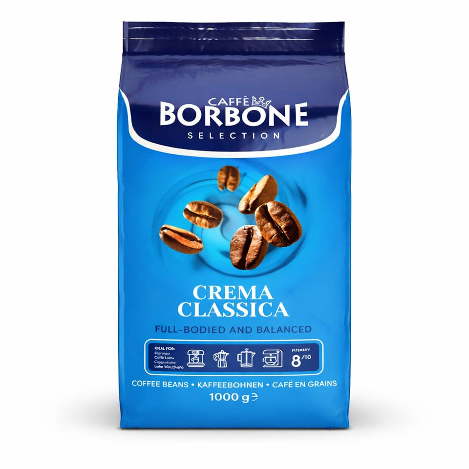 Caffe Borbone Crema Classica whole bean bag preserves aroma for home espresso.